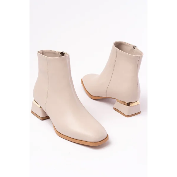 RM-500 Bej Topuklu Fermuarlı Günlük Kadın Bot
