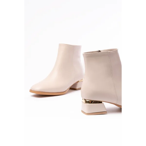 RM-500 Bej Topuklu Fermuarlı Günlük Kadın Bot