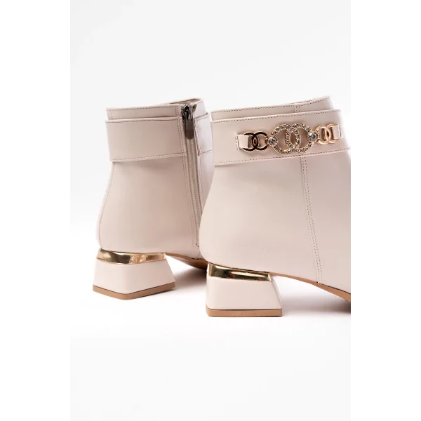 RM-502 Bej Toka Aksesuarlı Topuklu Fermuarlı Günlük Kadın Bot