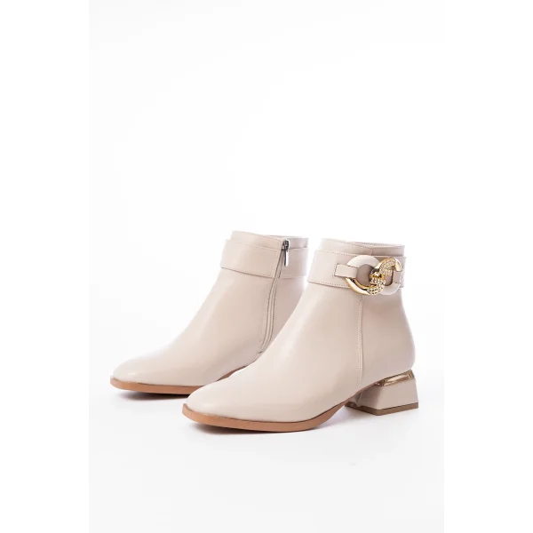 RM-504 Bej Toka Aksesuarlı Topuklu Fermuarlı Günlük Kadın Bot