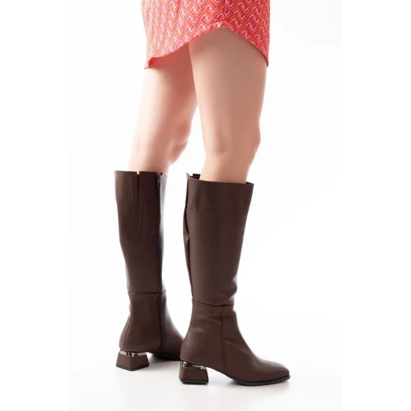 RM-505 Kahverengi Topuklu Fermuarlı Günlük Kadın Çizme