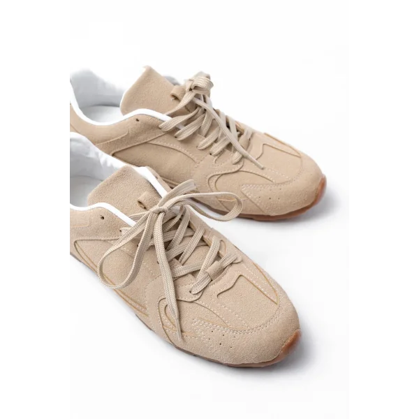 RS-01 Bej Süet İnce Taban Günlük Spor Ayakkabı
