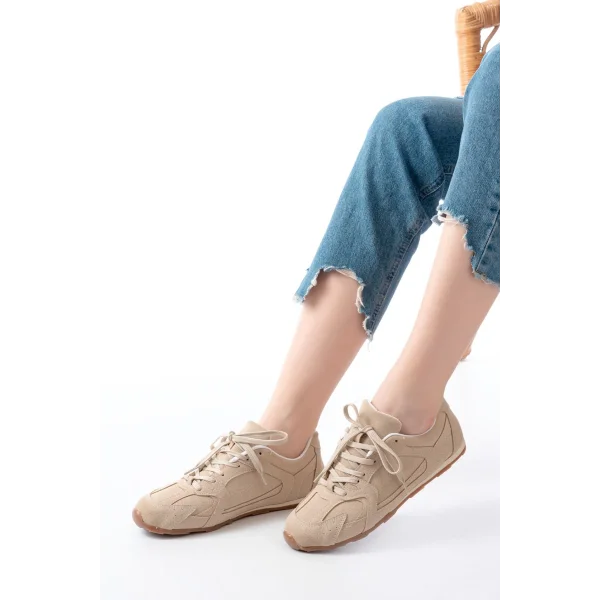 RS-01 Bej Süet İnce Taban Günlük Spor Ayakkabı