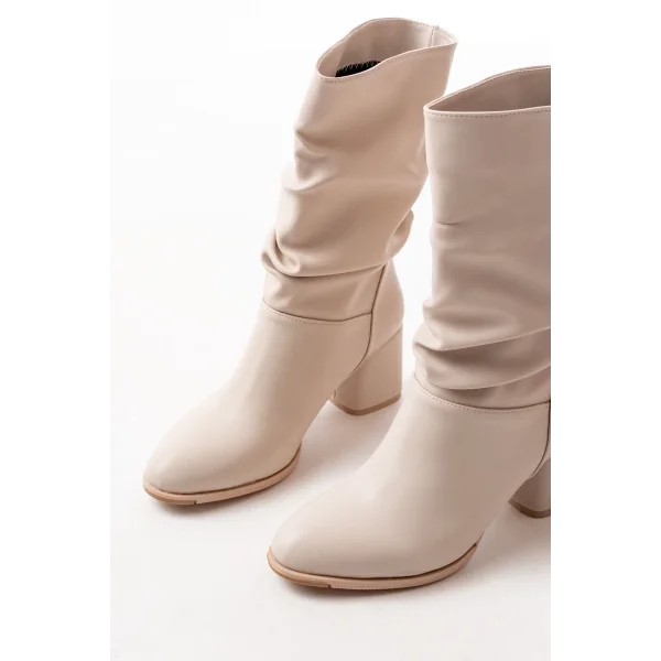 RS-2430 Bej Topuklu Körüklü Günlük Kadın Bot