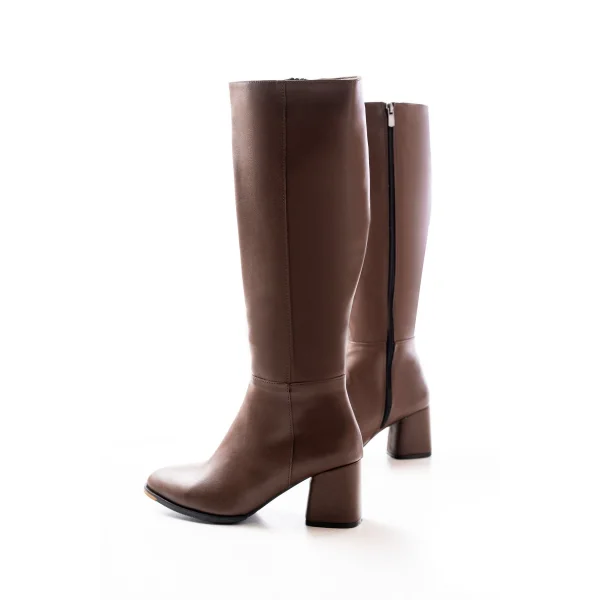 RS-2432 Kahverengi Topuklu Fermuarlı Günlük Kadın Çizme
