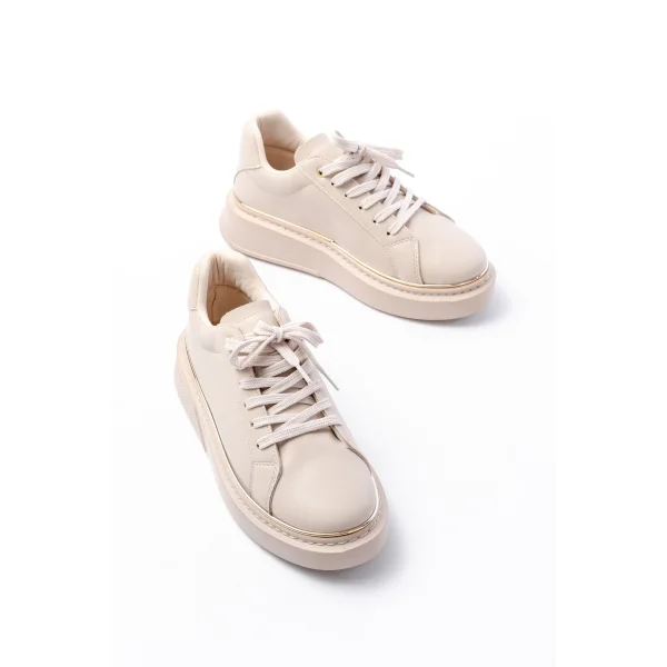 RS-2435 Bej Roze Bağcıklı Dikişli Günlük Spor Ayakkabı