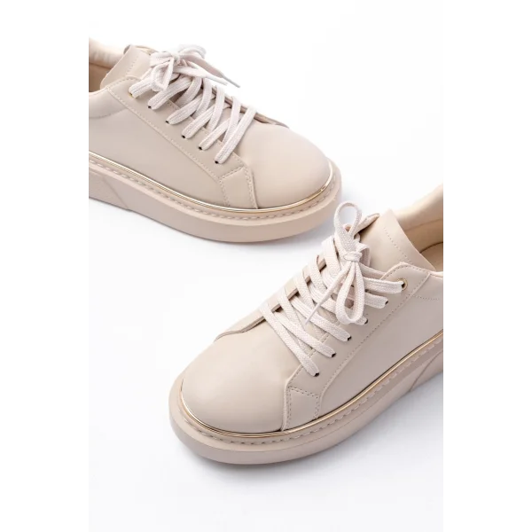 RS-2435 Bej Roze Bağcıklı Dikişli Günlük Spor Ayakkabı