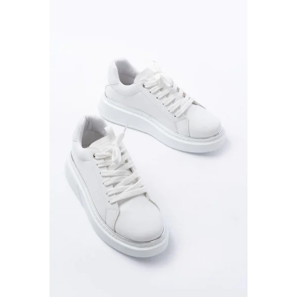 RS-2435 Beyaz Gümüş Bağcıklı Dikişli Günlük Spor Ayakkabı