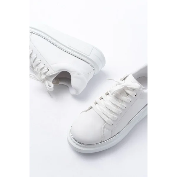 RS-2435 Beyaz Gümüş Bağcıklı Dikişli Günlük Spor Ayakkabı