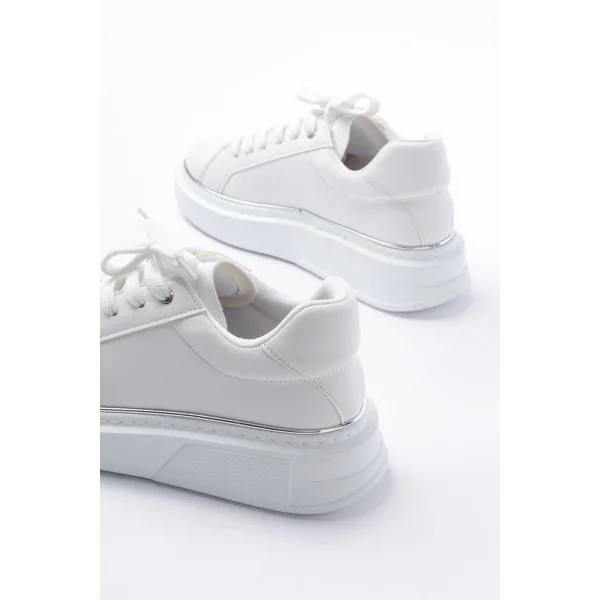RS-2435 Beyaz Gümüş Bağcıklı Dikişli Günlük Spor Ayakkabı
