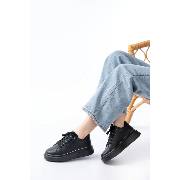 RS-2435 Siyah Platin Bağcıklı Dikişli Günlük Spor Ayakkabı