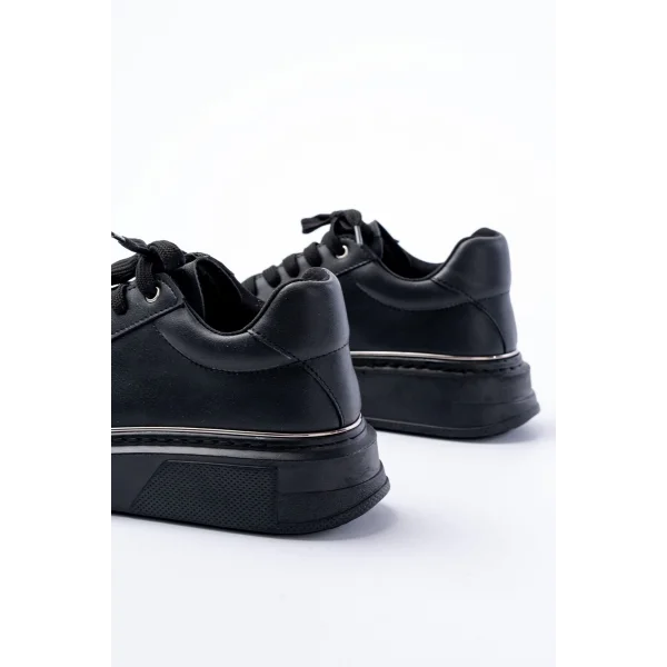 RS-2435 Siyah Platin Bağcıklı Dikişli Günlük Spor Ayakkabı