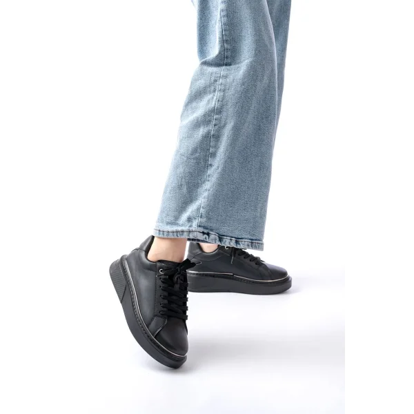 RS-2435 Siyah Platin Bağcıklı Dikişli Günlük Spor Ayakkabı