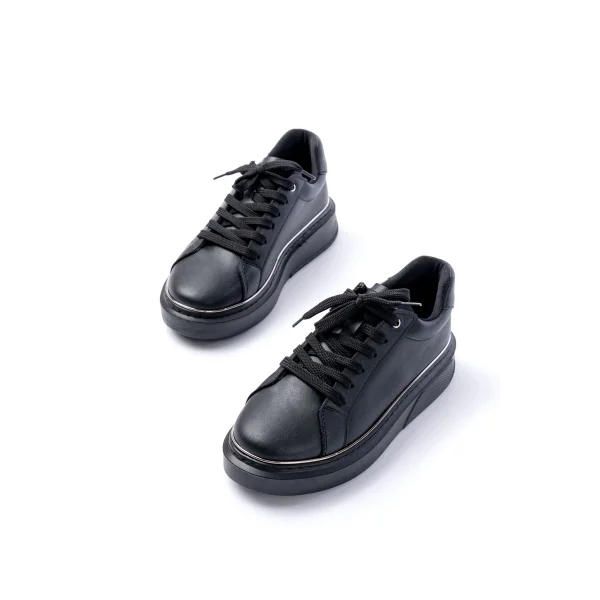 RS-2435 Siyah Platin Bağcıklı Dikişli Günlük Spor Ayakkabı