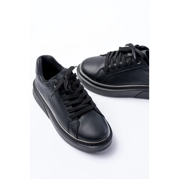 RS-2435 Siyah Platin Bağcıklı Dikişli Günlük Spor Ayakkabı