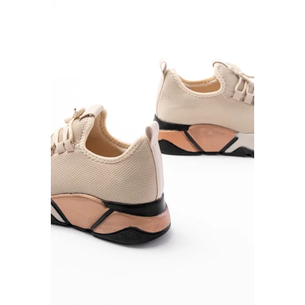RS-400  Bej Bağcıklı Fileli Renkli Taban Günlük Kadın Spor