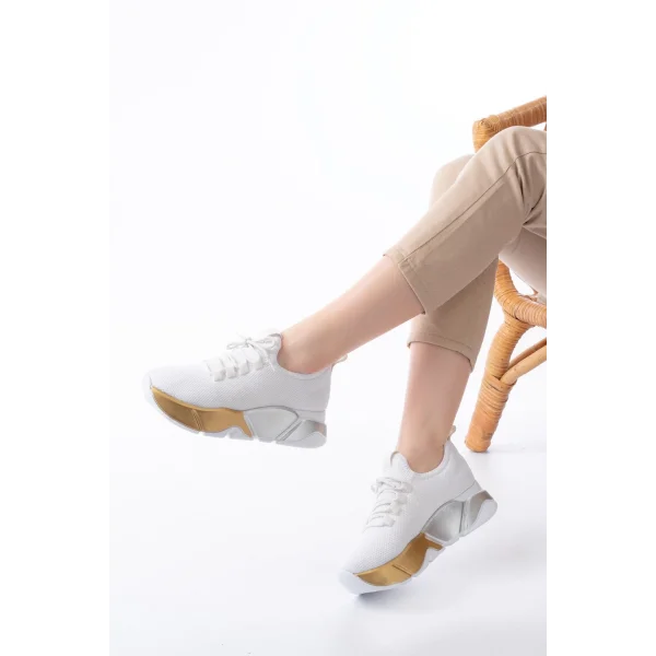 RS-400  Beyaz Bağcıklı Fileli Renkli Taban Günlük Kadın Spor