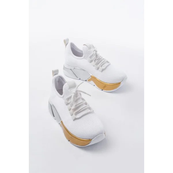 RS-400  Beyaz Bağcıklı Fileli Renkli Taban Günlük Kadın Spor