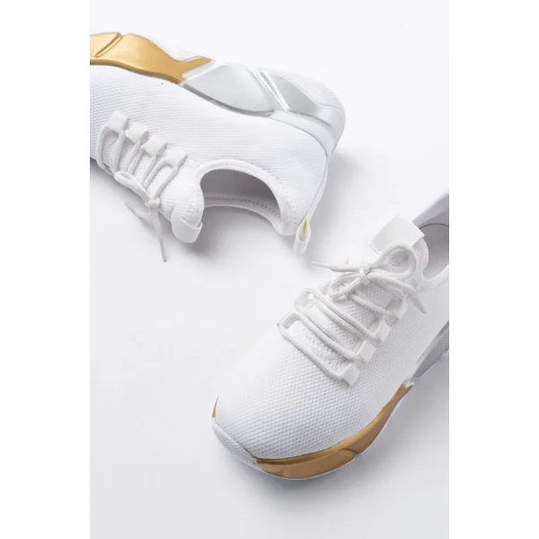 RS-400  Beyaz Bağcıklı Fileli Renkli Taban Günlük Kadın Spor