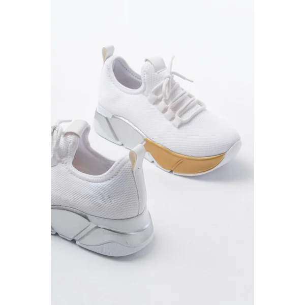RS-400  Beyaz Bağcıklı Fileli Renkli Taban Günlük Kadın Spor