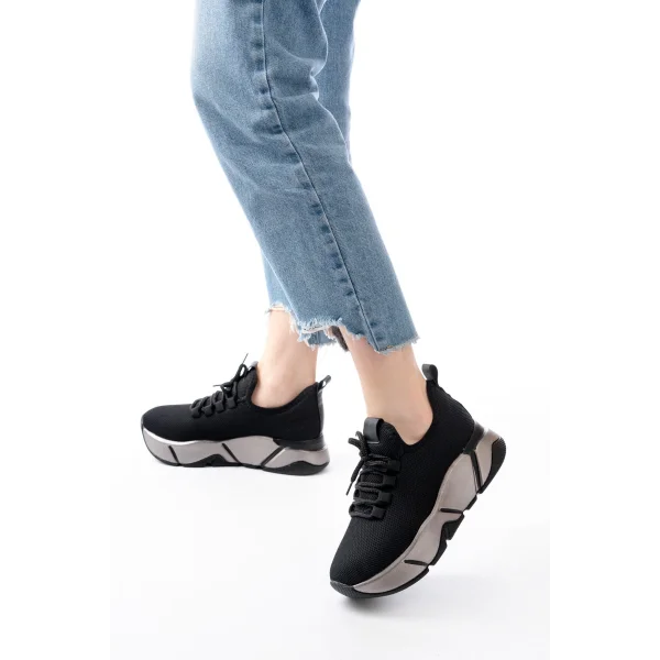 RS-400  Siyah Bağcıklı Fileli Platin Taban Günlük Kadın Spor