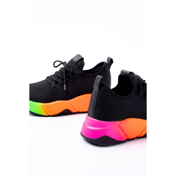 RS-400  Siyah Bağcıklı Fileli Renkli Taban Günlük Kadın Spor