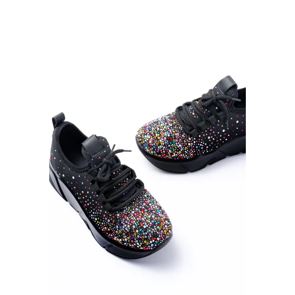 RS-403 Siyah Bağcıklı Fileli Multi Taşlı Günlük Kadın Spor