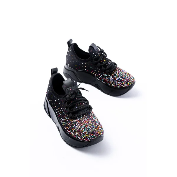 RS-403 Siyah Bağcıklı Fileli Multi Taşlı Günlük Kadın Spor