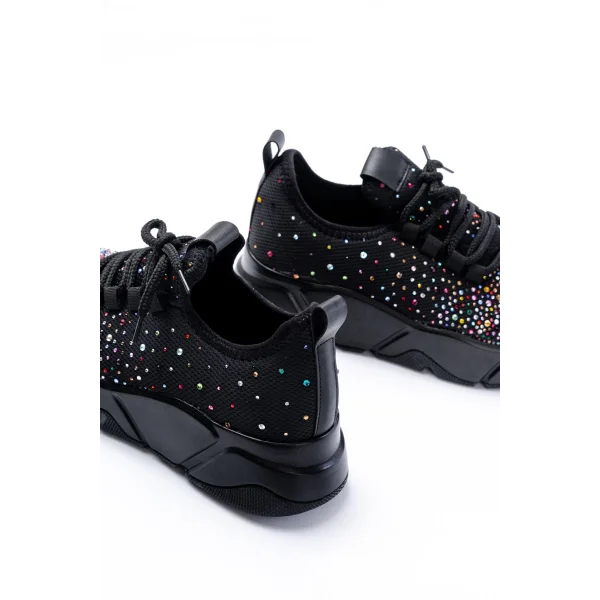 RS-403 Siyah Bağcıklı Fileli Multi Taşlı Günlük Kadın Spor