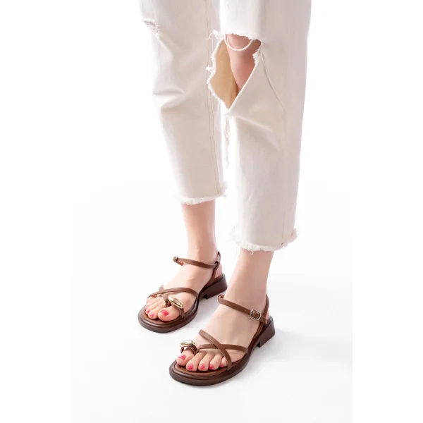 S-101 Taba Parmak Arası Taş Detaylı Günlük Kadın Sandalet