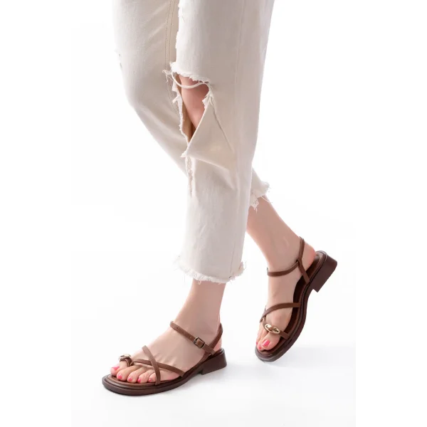 S-101 Taba Parmak Arası Taş Detaylı Günlük Kadın Sandalet