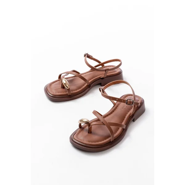 S-101 Taba Parmak Arası Taş Detaylı Günlük Kadın Sandalet