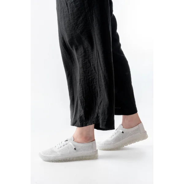 S-365  Beyaz Desenli Hakiki Deri Şeffaf Taban Kadın Spor Ayakkabı