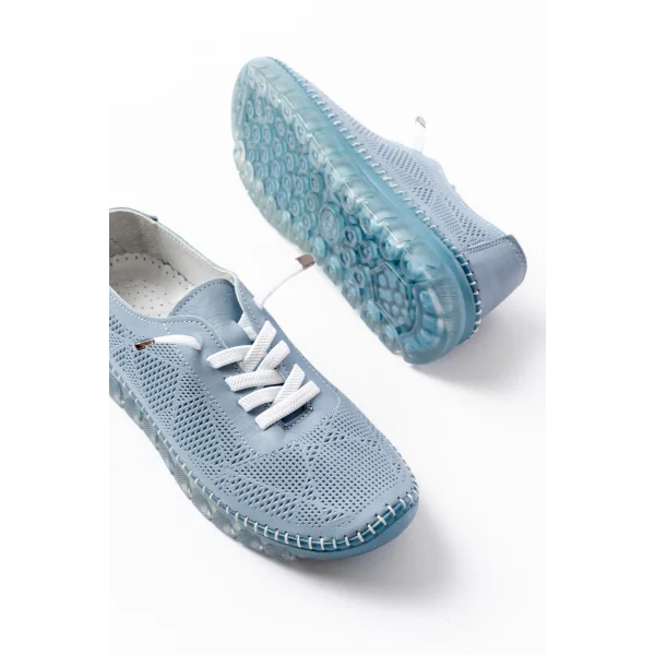 S-365  Mavi Desenli Hakiki Deri Şeffaf Taban Kadın Spor Ayakkabı