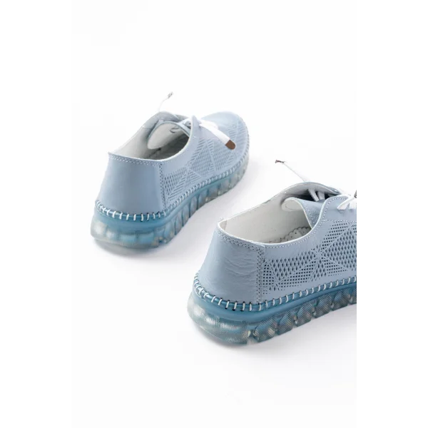 S-365  Mavi Desenli Hakiki Deri Şeffaf Taban Kadın Spor Ayakkabı