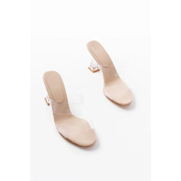 S-618 Bej Rugan Çift Bantlı Topuklu Kadın Terlik