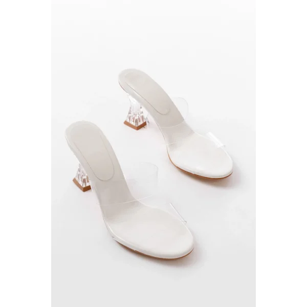 S-618 Beyaz Rugan Çift  Bantlı Topuklu Kadın Terlik