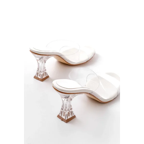 S-618 Beyaz Rugan Çift  Bantlı Topuklu Kadın Terlik