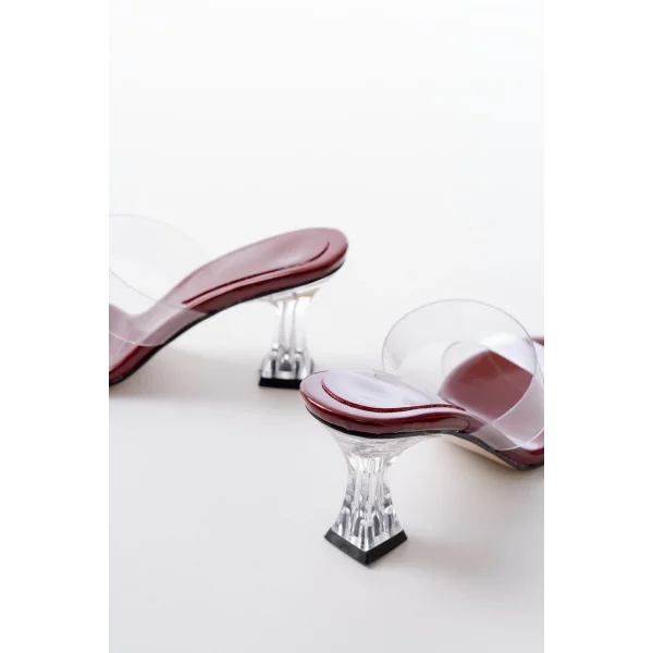 S-618 Bordo Rugan Çift  Bantlı Topuklu Kadın Terlik