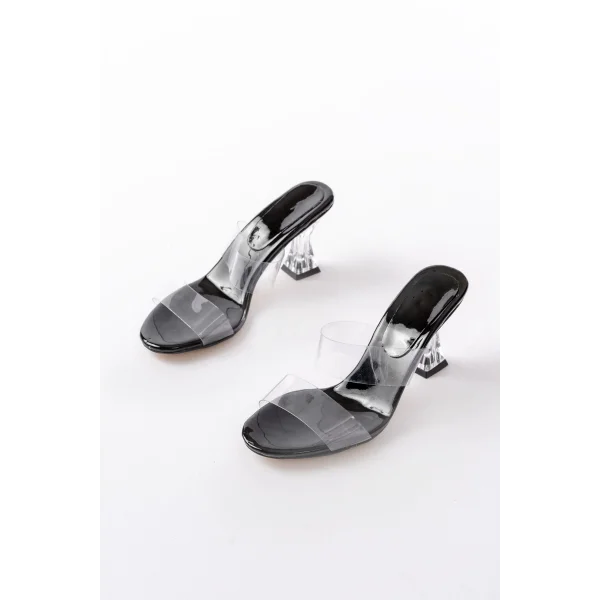 S-618 Siyah Rugan Çift  Bantlı Topuklu Kadın Terlik