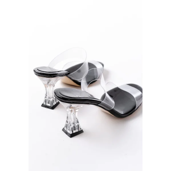 S-618 Siyah Rugan Çift  Bantlı Topuklu Kadın Terlik