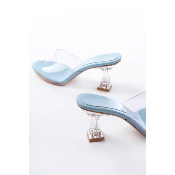 S-619 Bebe Mavi Rugan Şeffaf Bantlı Şeffaf Topuklu Yuvarlak Burunlu Kadın Terlik