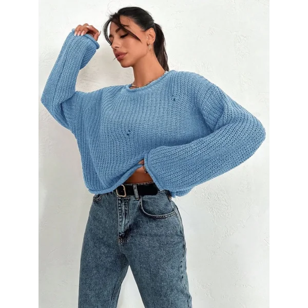 Salaş delik detaylı kazak mavi