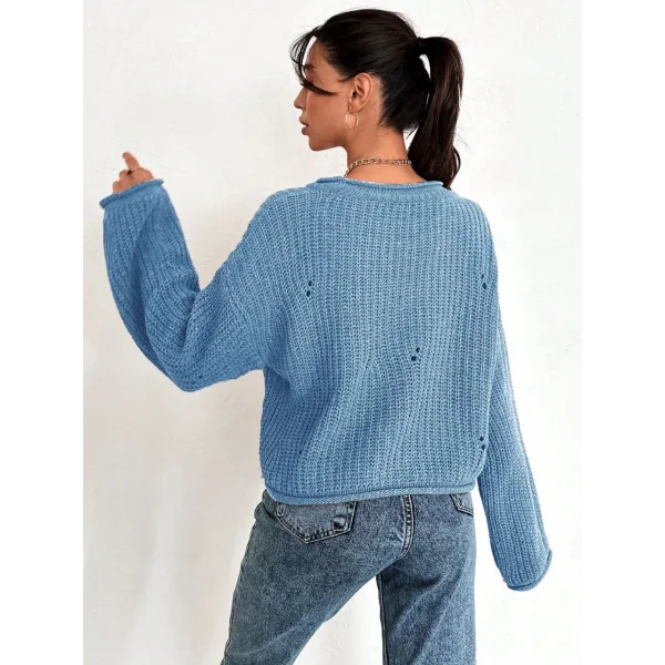 Salaş delik detaylı kazak mavi