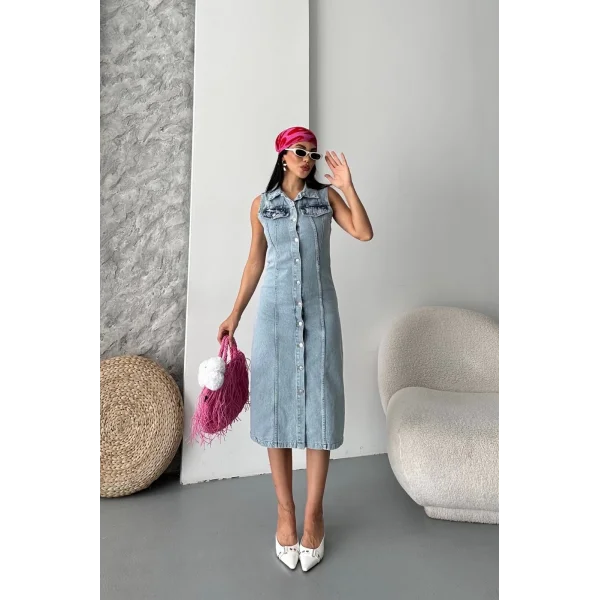 Sıfır kol kar yıkama tunik ceket mavi d2520