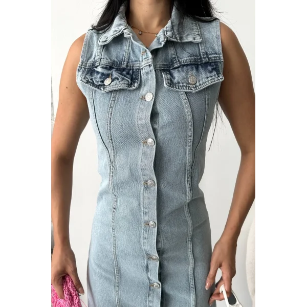 Sıfır kol kar yıkama tunik ceket mavi d2520