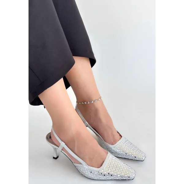 Sione Gümüş Cilt Topuklu Ayakkabı