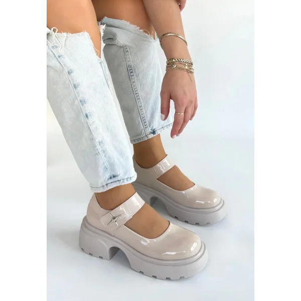 Siyat Bej Rugan Dolgu Topuk Oxford Ayakkabı