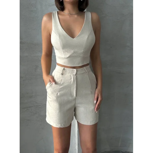 Şortlu keten takım s255014