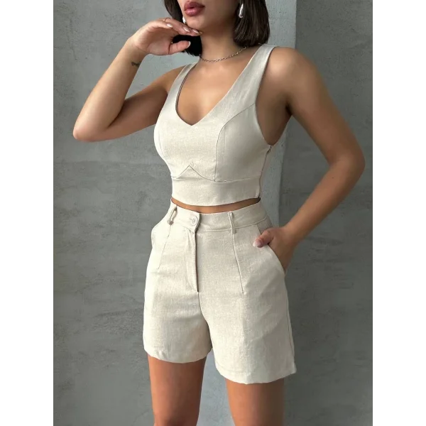 Şortlu keten takım s255014